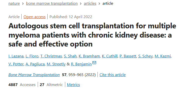 自體干細(xì)胞移植治療患有慢性腎病的多發(fā)性骨髓瘤患者:一種安全有效的選擇 自體干細(xì)胞移植治療患有慢性腎病的多發(fā)性骨髓瘤患者:一種安全有效的選擇