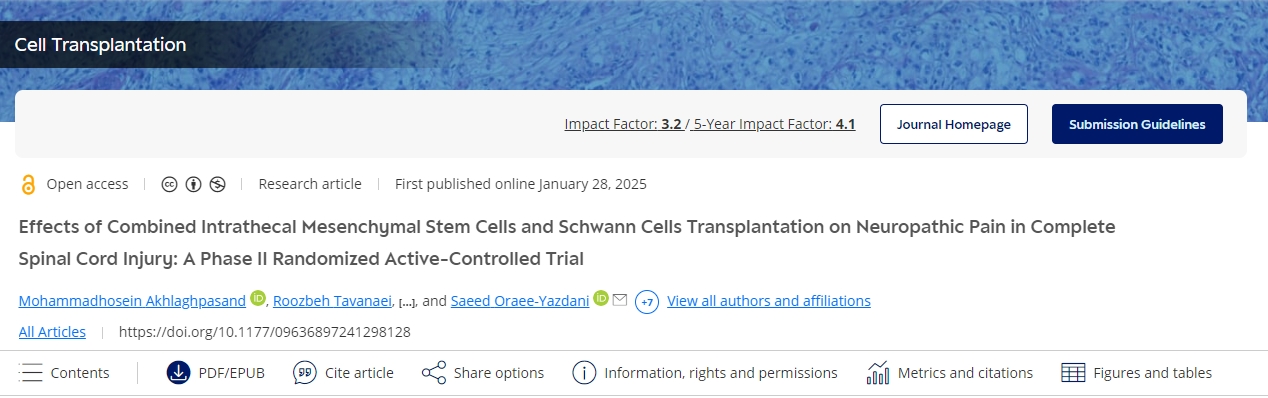鞘內(nèi)間充質(zhì)干細胞與雪旺細胞聯(lián)合移植對完全性脊髓損傷患者神經(jīng)性疼痛的療效:一項II期隨機陽性對照試驗 鞘內(nèi)間充質(zhì)干細胞與雪旺細胞聯(lián)合移植對完全性脊髓損傷患者神經(jīng)性疼痛的療效:一項II期隨機陽性對照試驗