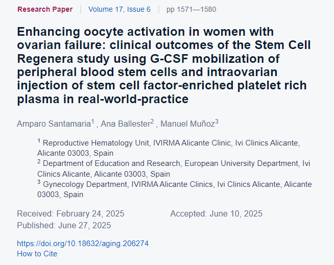 增強卵巢衰竭女性的卵母細胞活化:干細胞再生研究在現實世界實踐中使用 G-CSF 動員外周血干細胞和卵巢內注射富含干細胞因子的富血小板血漿的臨床結果 增強卵巢衰竭女性的卵母細胞活化:干細胞再生研究在現實世界實踐中使用 G-CSF 動員外周血干細胞和卵巢內注射富含干細胞因子的富血小板血漿的臨床結果