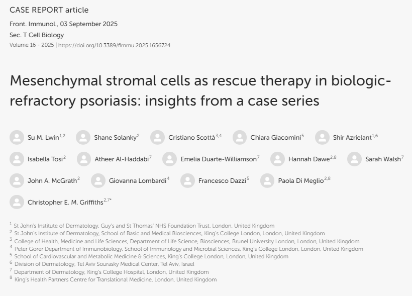 間充質(zhì)干細(xì)胞作為生物制劑難治性銀屑病的挽救療法:病例系列研究的啟示 間充質(zhì)干細(xì)胞作為生物制劑難治性銀屑病的挽救療法:病例系列研究的啟示