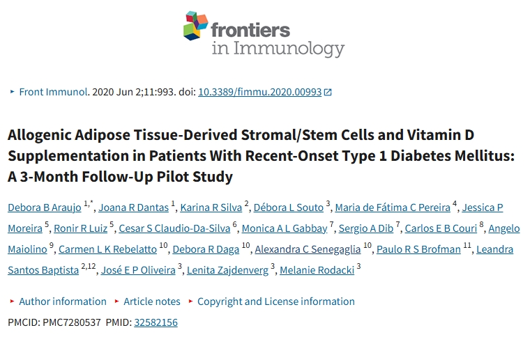 同種異體脂肪組織來源的基質(zhì)/干細(xì)胞和維生素D補充劑對新發(fā)1型糖尿病患者的影響:一項為期3個月的隨訪試點研究 同種異體脂肪組織來源的基質(zhì)/干細(xì)胞和維生素D補充劑對新發(fā)1型糖尿病患者的影響:一項為期3個月的隨訪試點研究