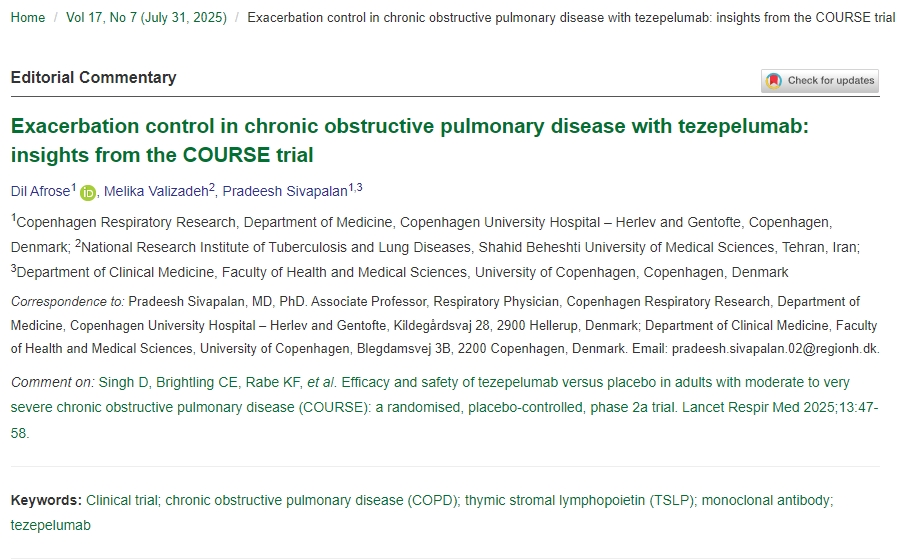 使用tezepelumab控制慢性阻塞性肺病的急性加重:來自COURSE試驗的見解 使用tezepelumab控制慢性阻塞性肺病的急性加重:來自COURSE試驗的見解