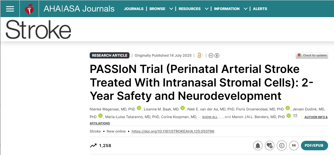 PASSIoN試驗（經鼻基質細胞治療圍產期動脈卒中）：2年安全性和神經發育