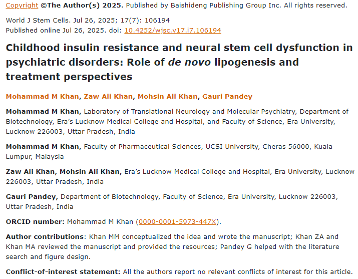 兒童胰島素抵抗和神經(jīng)干細胞功能障礙在精神疾病中的作用:從頭脂肪生成和治療前景 兒童胰島素抵抗和神經(jīng)干細胞功能障礙在精神疾病中的作用:從頭脂肪生成和治療前景