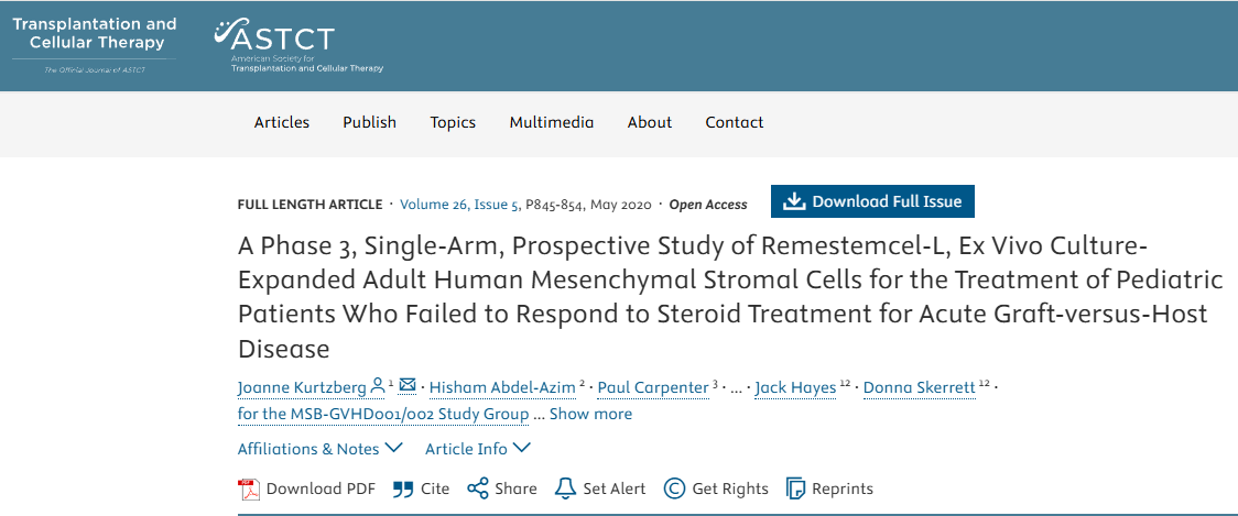 一項3期單組前瞻性研究,探討Remestemcel-L(體外培養擴增的成人人類間充質基質細胞)對類固醇治療急性移植物抗宿主病無效的兒科患者的療效 一項3期單組前瞻性研究,探討Remestemcel-L(體外培養擴增的成人人類間充質基質細胞)對類固醇治療急性移植物抗宿主病無效的兒科患者的療效