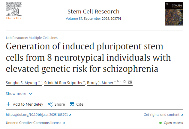 從8名具有精神分裂癥遺傳風險升高的神經正常個體中生成誘導多能干細胞 從8名具有精神分裂癥遺傳風險升高的神經正常個體中生成誘導多能干細胞