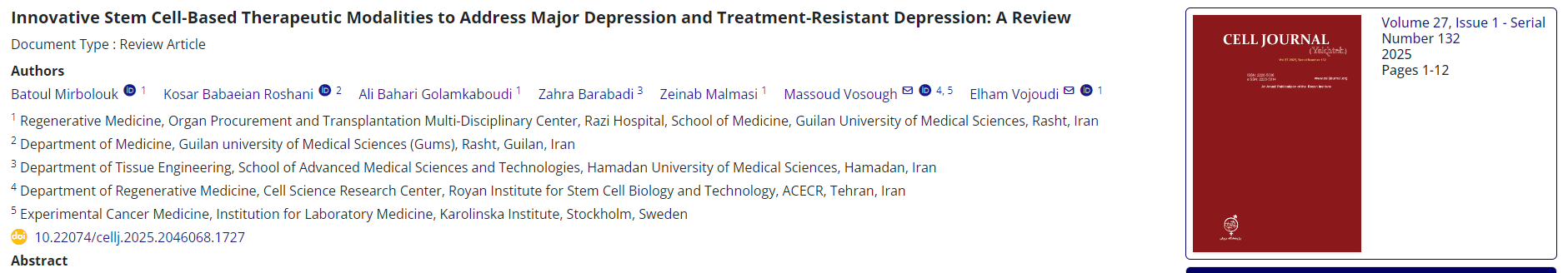 創(chuàng)新干細胞療法治療重度抑郁癥和難治性抑郁癥:綜述 創(chuàng)新干細胞療法治療重度抑郁癥和難治性抑郁癥:綜述