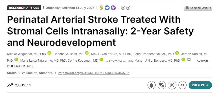 經鼻基質細胞治療圍產期動脈卒中:2年安全性和神經發育 經鼻基質細胞治療圍產期動脈卒中:2年安全性和神經發育