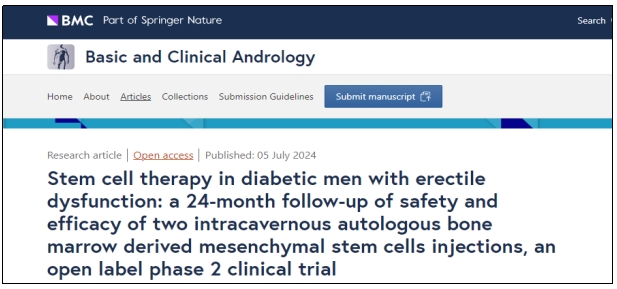 糖尿病男性勃起功能障礙的干細(xì)胞治療:一項(xiàng)為期 24 個(gè)月的開(kāi)放標(biāo)簽 2 期臨床試驗(yàn),隨訪兩次海綿體內(nèi)自體骨髓間充質(zhì)干細(xì)胞注射的安全性和有效性 糖尿病男性勃起功能障礙的干細(xì)胞治療:一項(xiàng)為期 24 個(gè)月的開(kāi)放標(biāo)簽 2 期臨床試驗(yàn),隨訪兩次海綿體內(nèi)自體骨髓間充質(zhì)干細(xì)胞注射的安全性和有效性