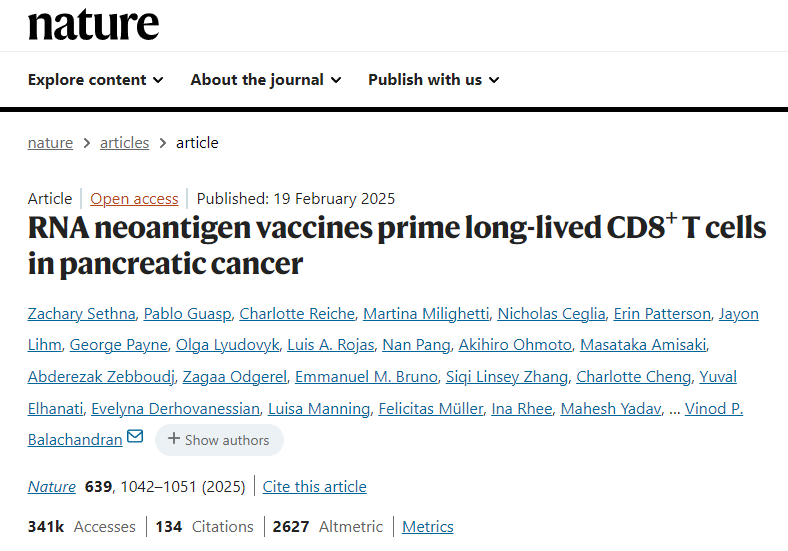 RNA新抗原疫苗可激活胰腺癌中的長壽命CD8 + T細胞 RNA新抗原疫苗可激活胰腺癌中的長壽命CD8 + T細胞